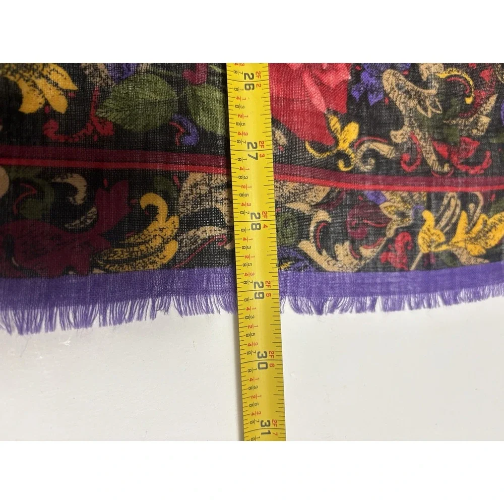 Vtg Oscar De La Renta Scarf Baroque Floral Print Roses Purple Red 29